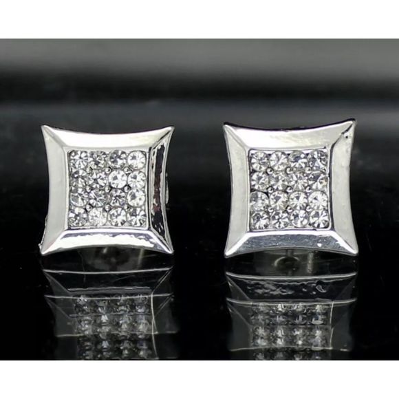 Iced out Square Kite Earrings Gold / Silver New - Picture 7 of 7